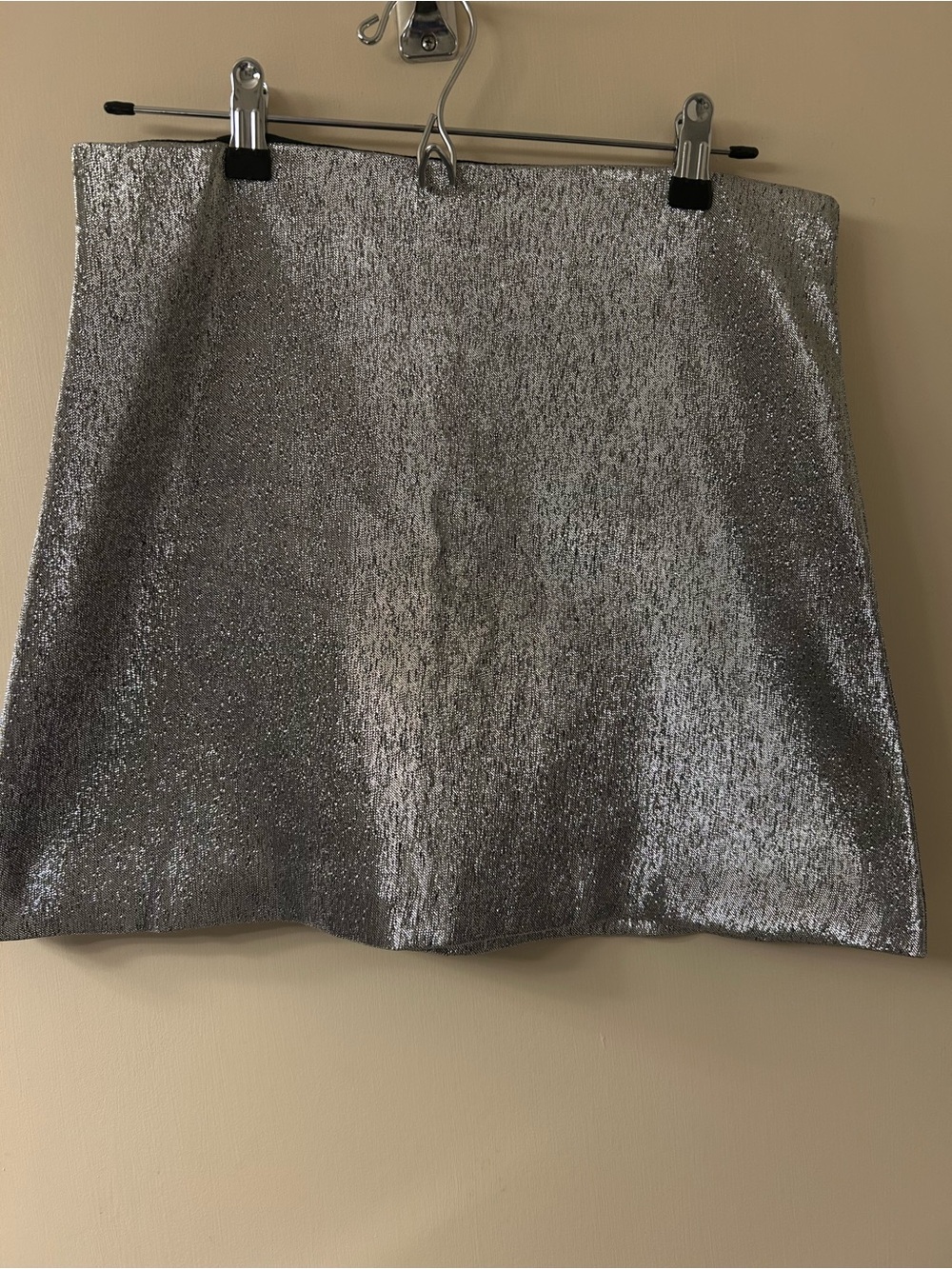 H&M Silver Metallic Textured Foil Mini Skirt Party Club Space Cowboy Disco Sz 8